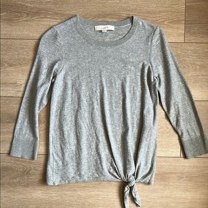 LOFT Gray Tie-Front Sweater